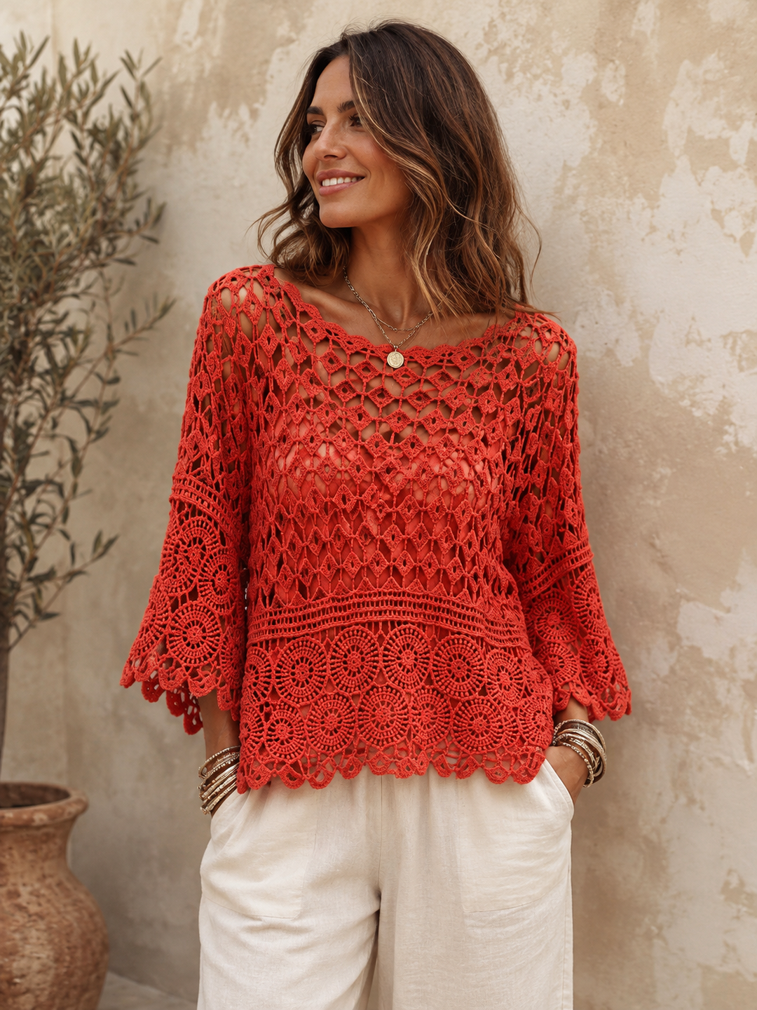 Cressida Crochet Top Coral