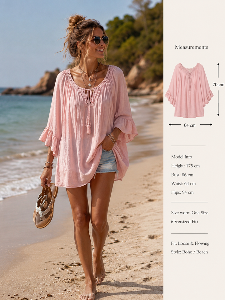Sorrina Cotton Boho Top Blush Pink