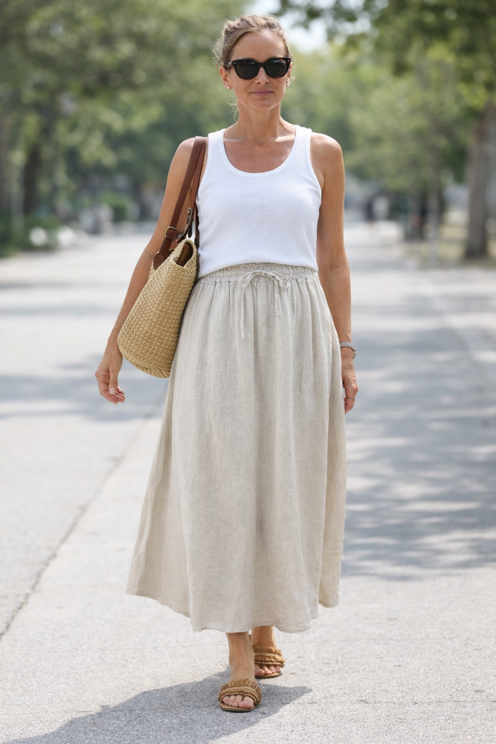 Fenella Linen Skirt Beige