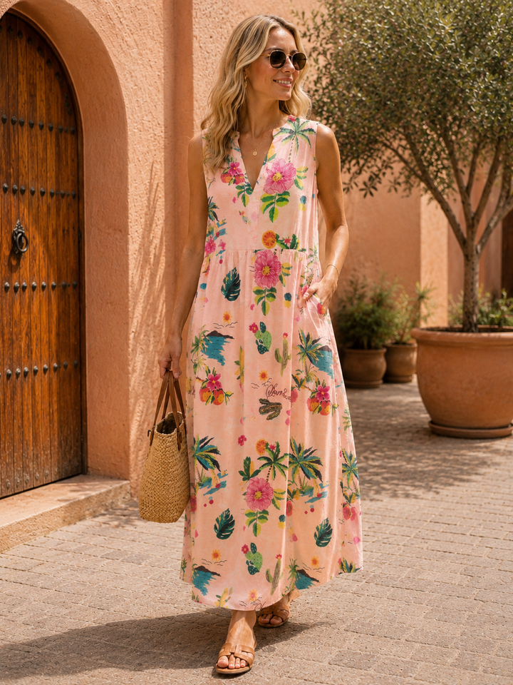 Aurora Tropical Maxi Dress Pink