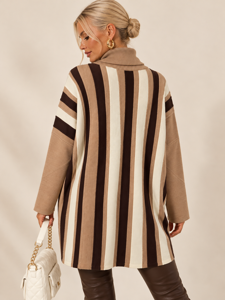 Selene Stripe Roll Neck Tunic Latte