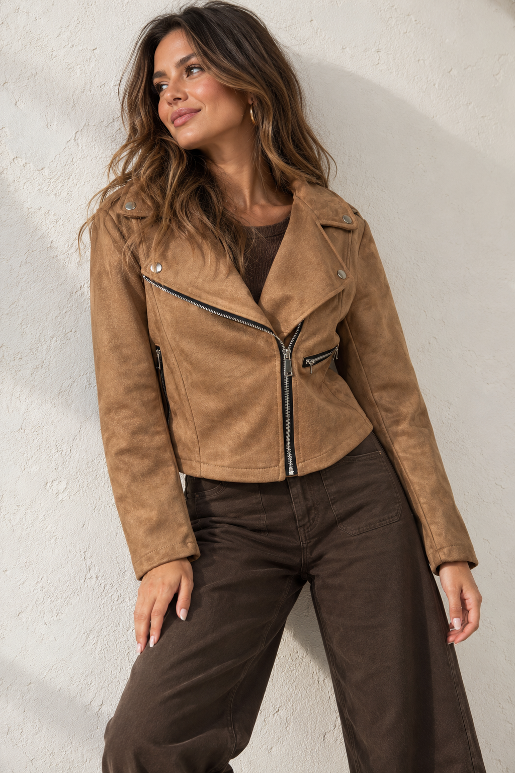 Embellished Button Wide Leg Jeans Chocolate