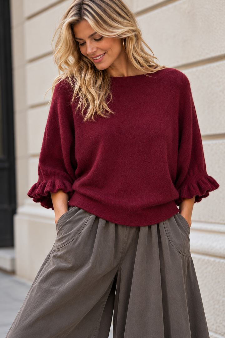 Ada Frill Batwing Jumper Burgundy