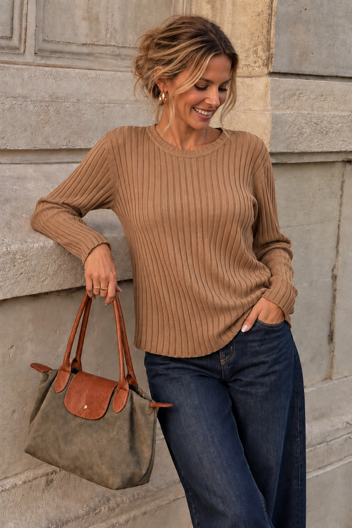 Tammy Rib Scoop Neck Top Camel
