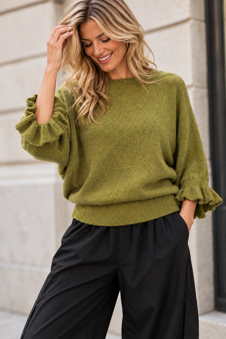Ada Frill Batwing Jumper Lime