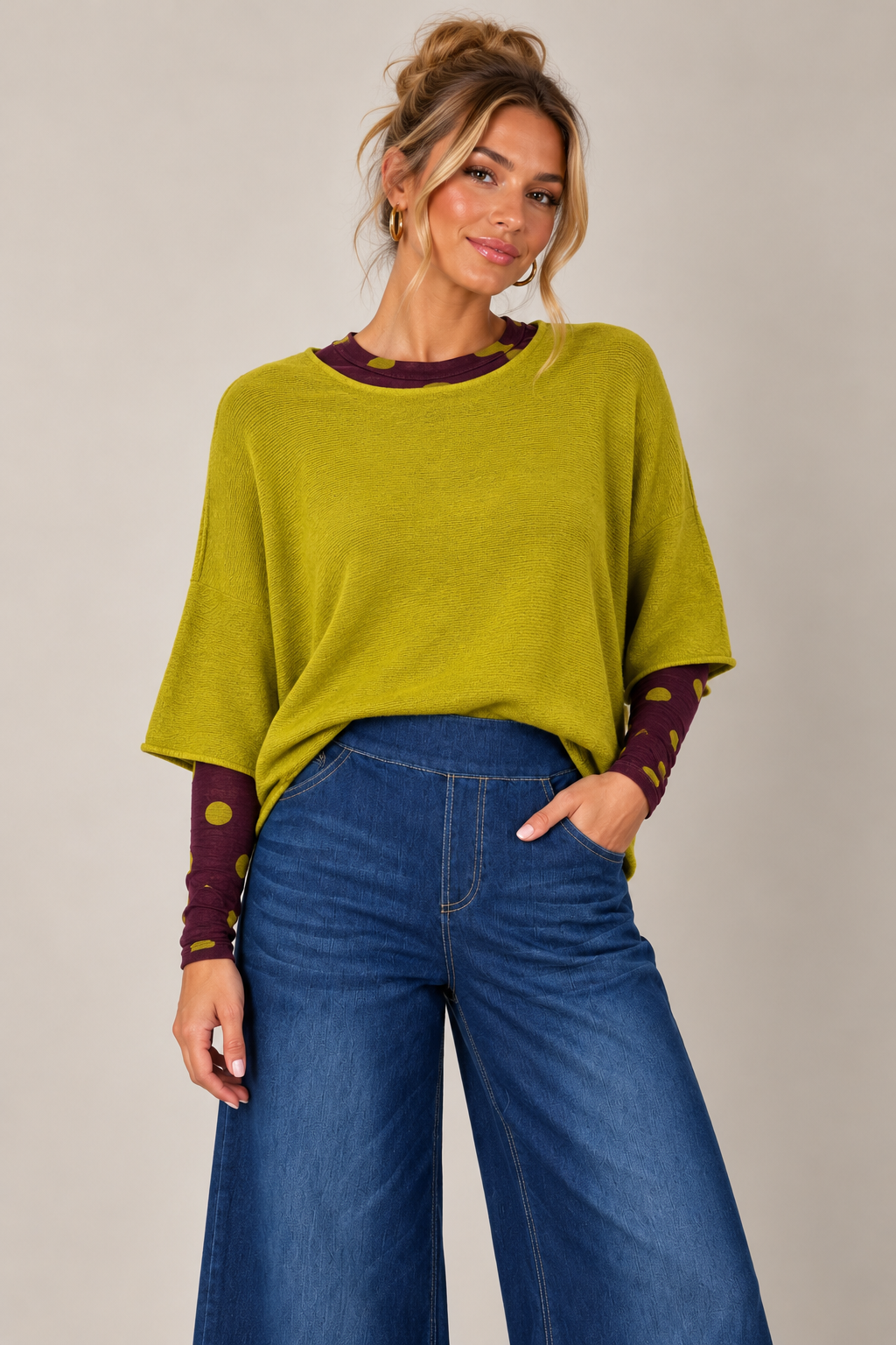 Polka Dot Cashmere Top Plum