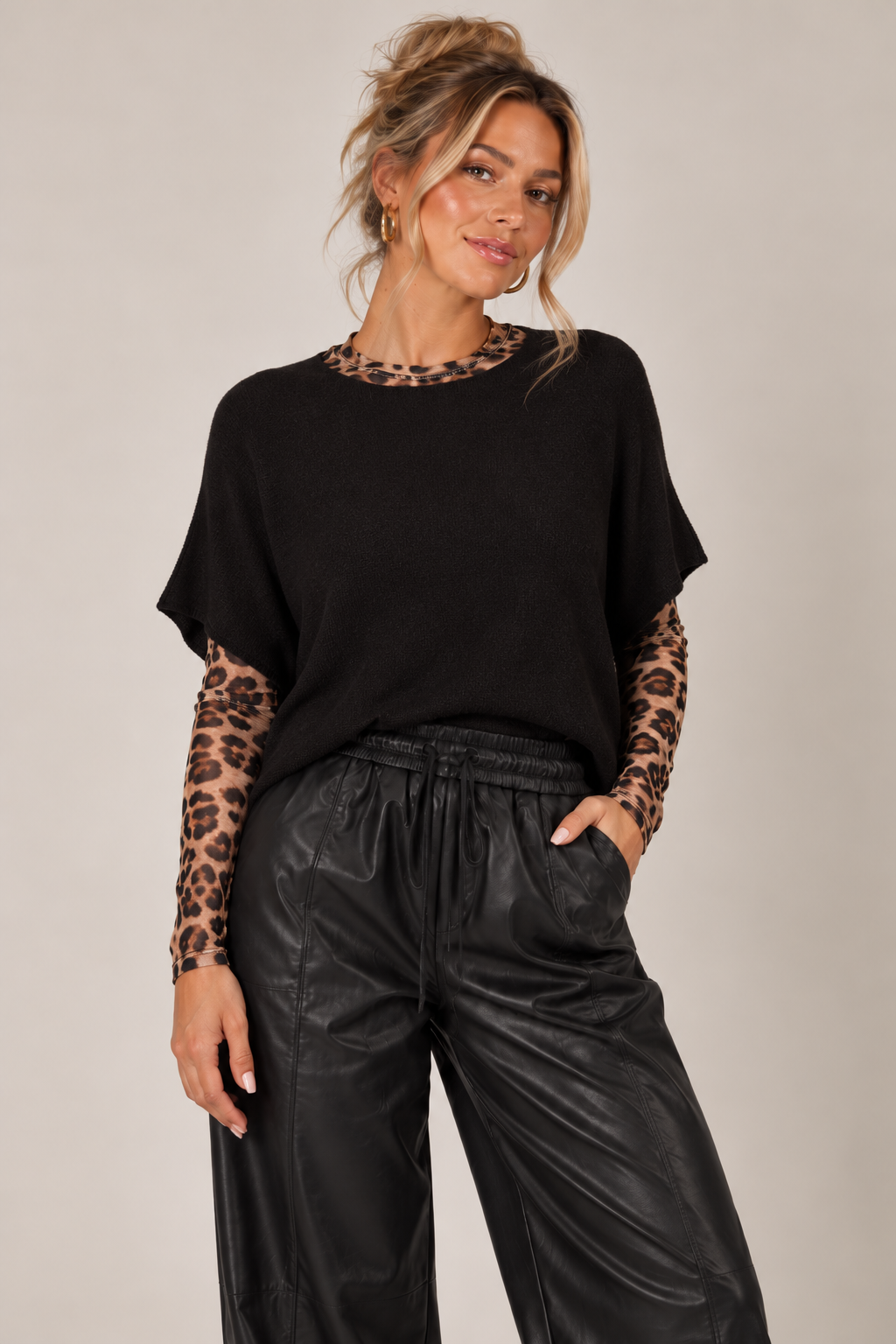 Leopard Print Cashmere Top Beige