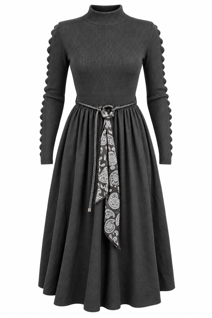 Jasmine Belted Knitted Dress Black
