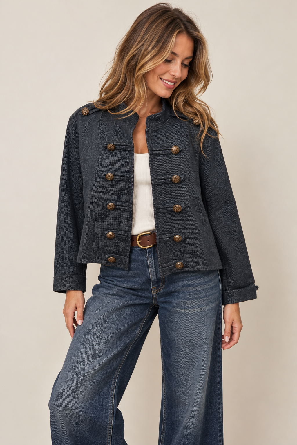 Vintage Military Cropped Jacket Denim