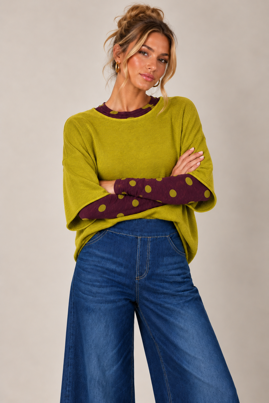 Polka Dot Cashmere Top Plum