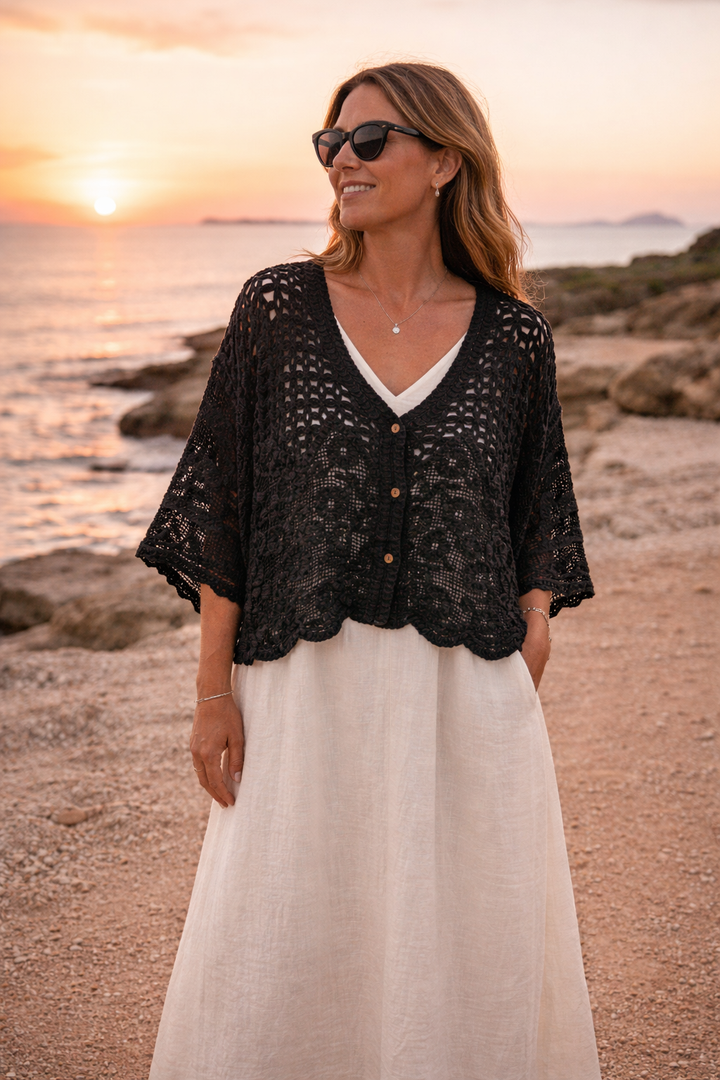 Aurora Crochet Cardigan Black