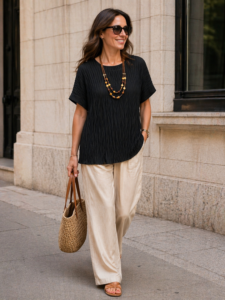 Carmela Crinkle Necklace Top Black