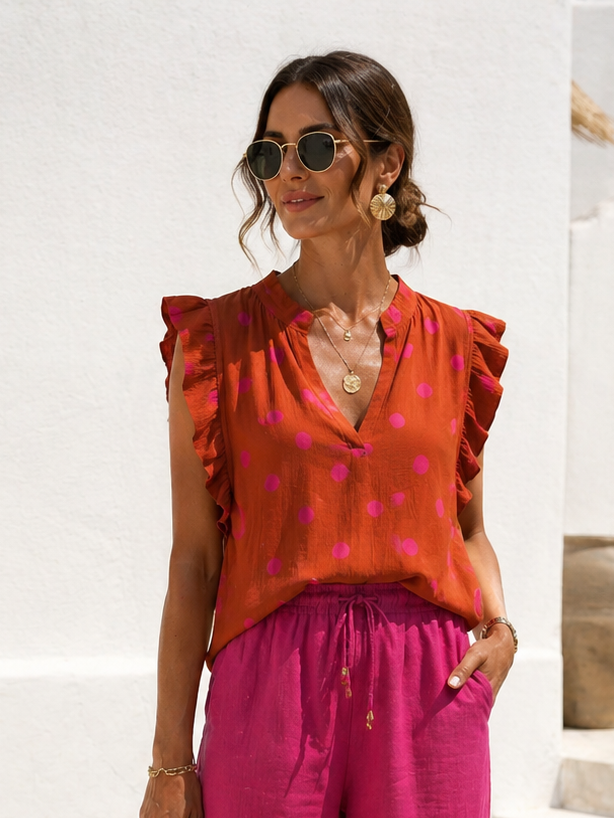 Fabina Polka Dot Top Burnt Orange