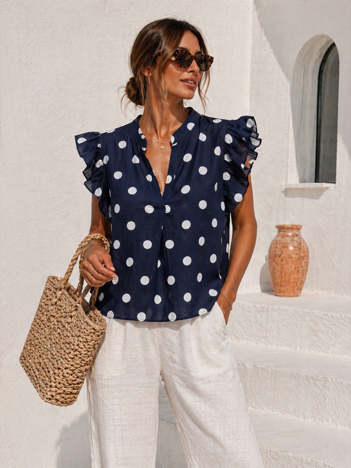 Fabina Polka Dot Top Navy