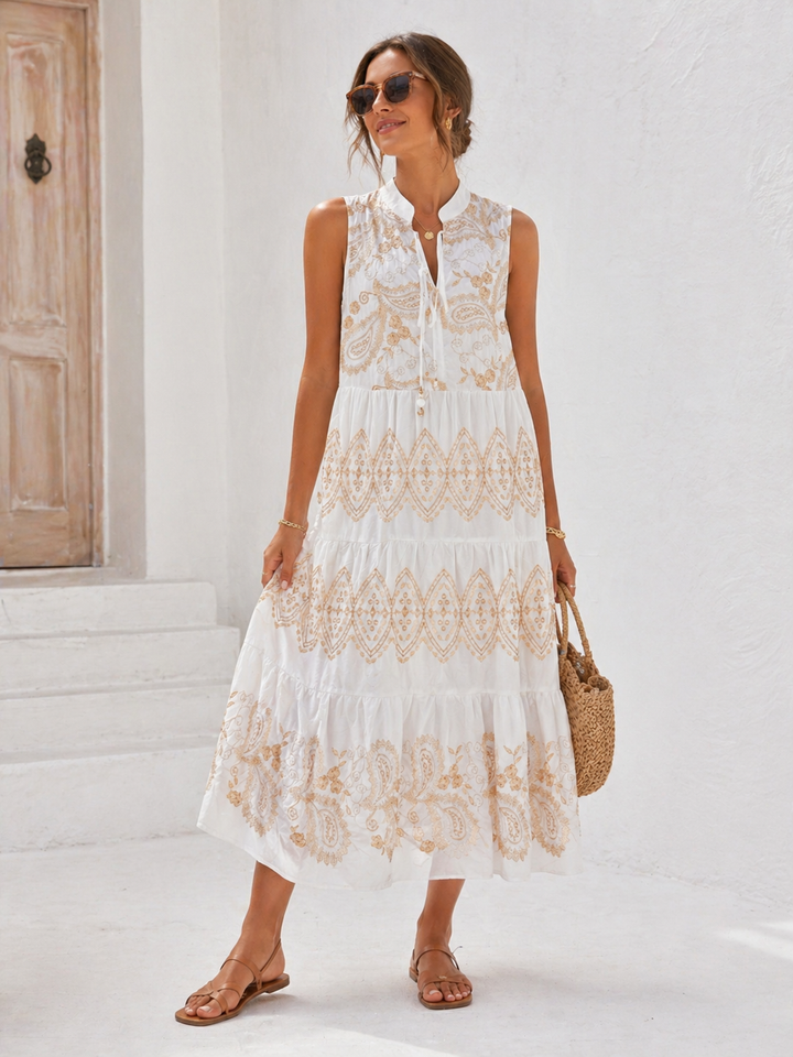 Evelyn Embroidered Paisley Maxi Dress White