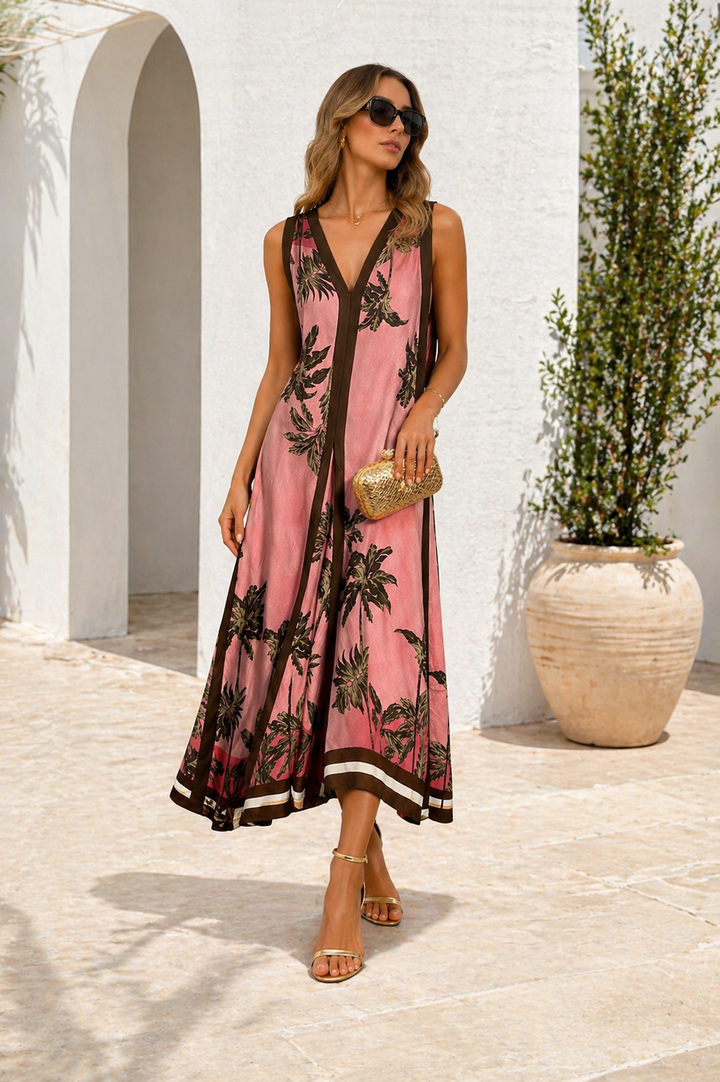 Violeta V-Neck Panel Maxi Dress Pink