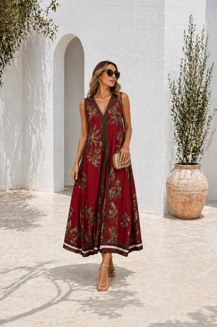 Violeta V-Neck Panel Maxi Dress Claret