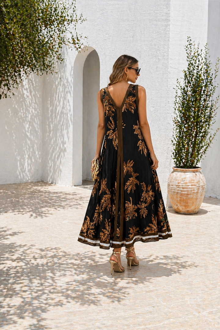 Violeta V-Neck Panel Maxi Dress Black