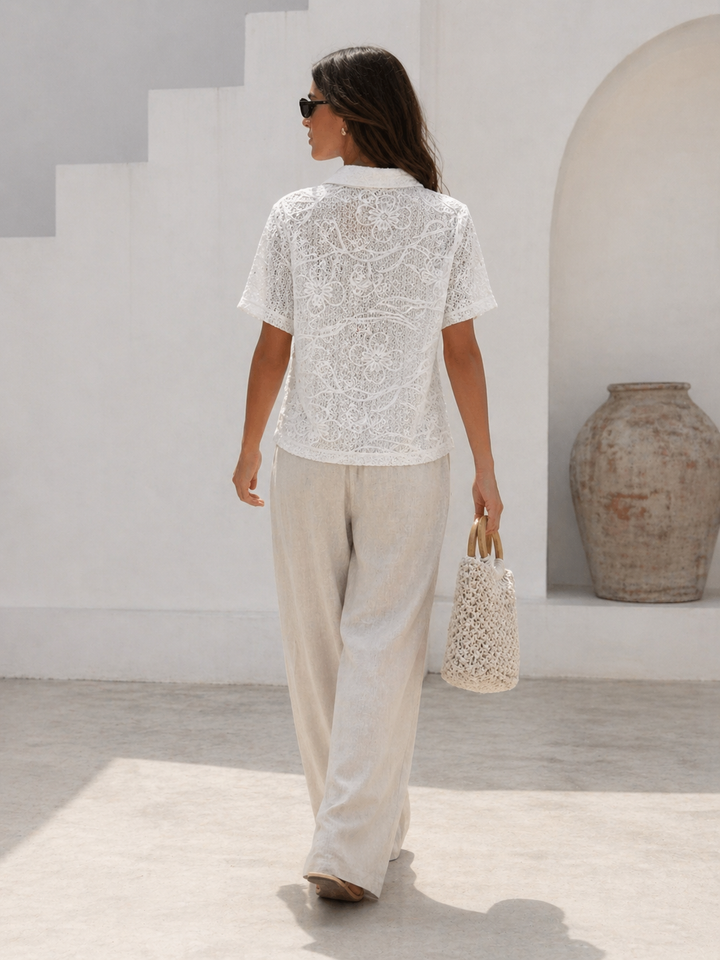 Ramona Floral Crochet Shirt White