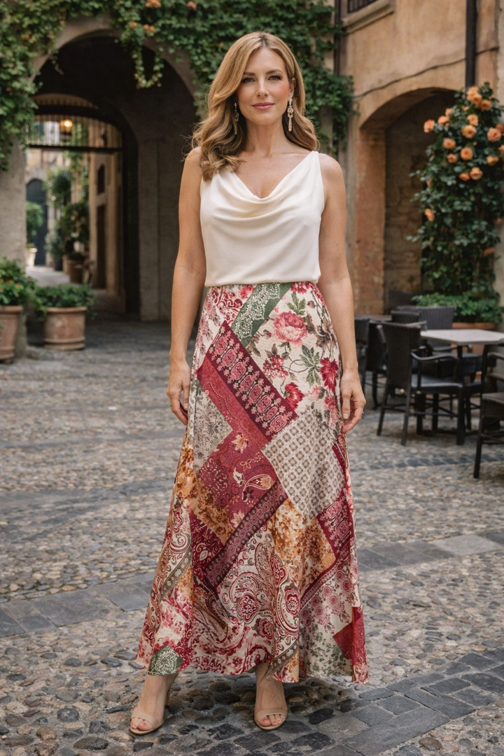 Siena Patterned Silky Skirt Rouge