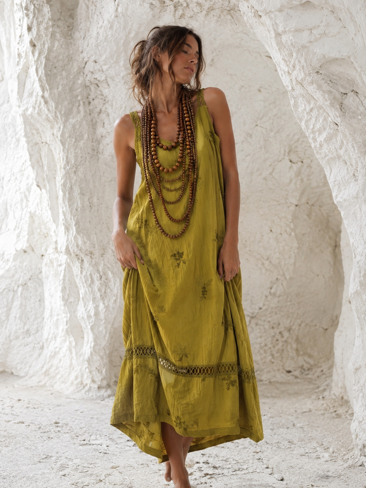 Christa Floral Crochet Trim Dress Lime