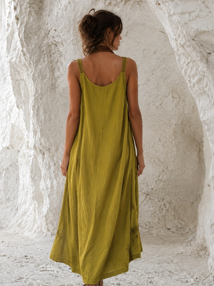 Christa Floral Crochet Trim Dress Lime