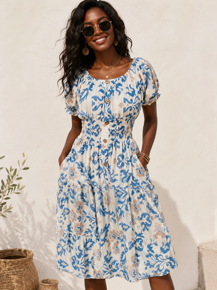 Azure Floral Midi Dress Blue