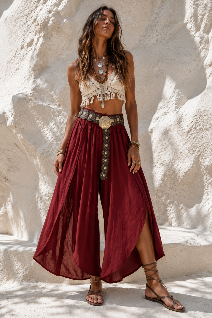 Amelita Split Barrell Leg Trousers Burgundy