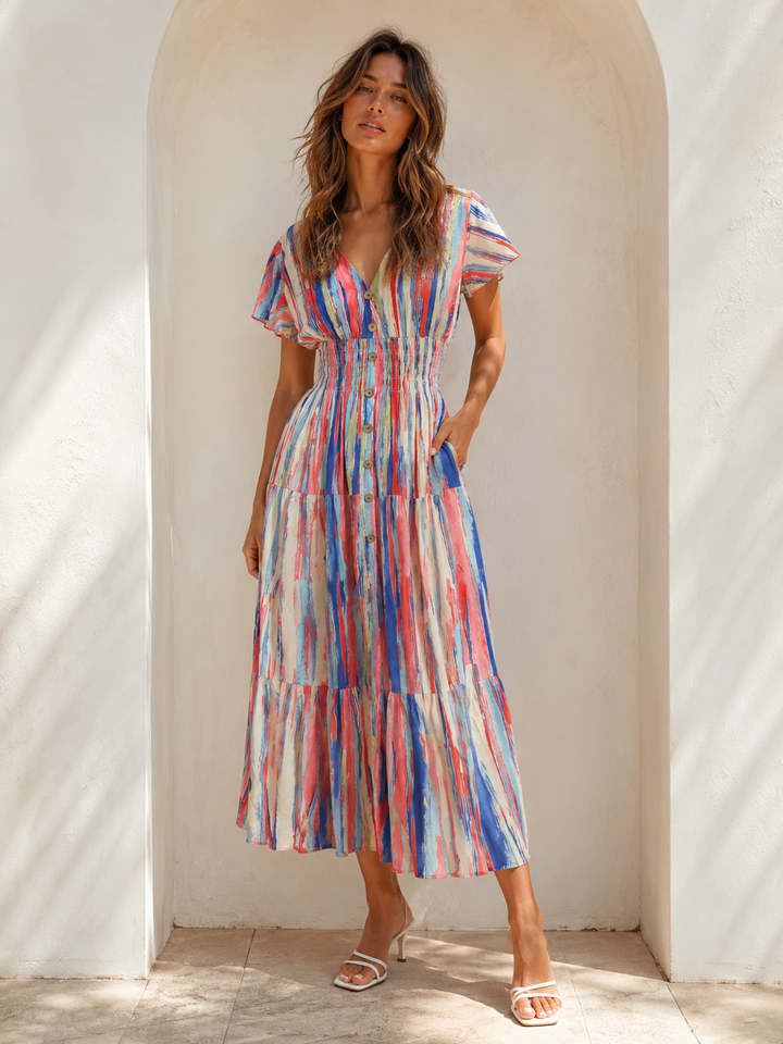Lunetta Brushstroke Maxi Dress Blue/Red