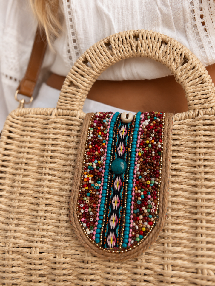 Bodhi Beaded Woven Bag Cream