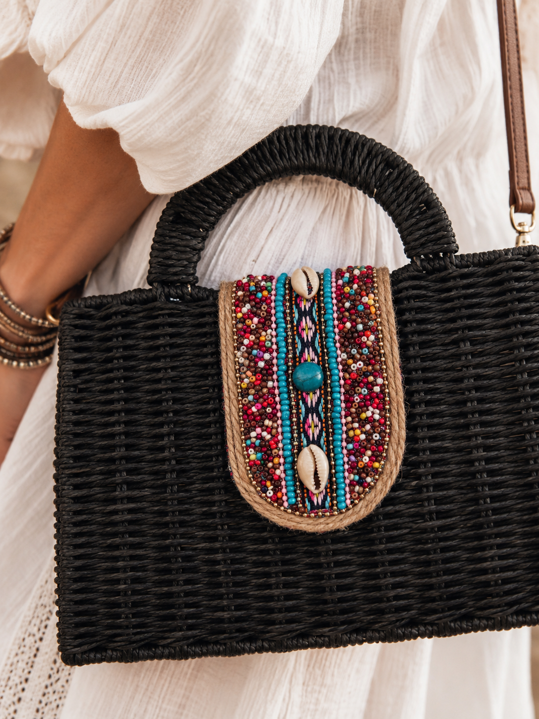 Bodhi Beaded Woven Bag Black