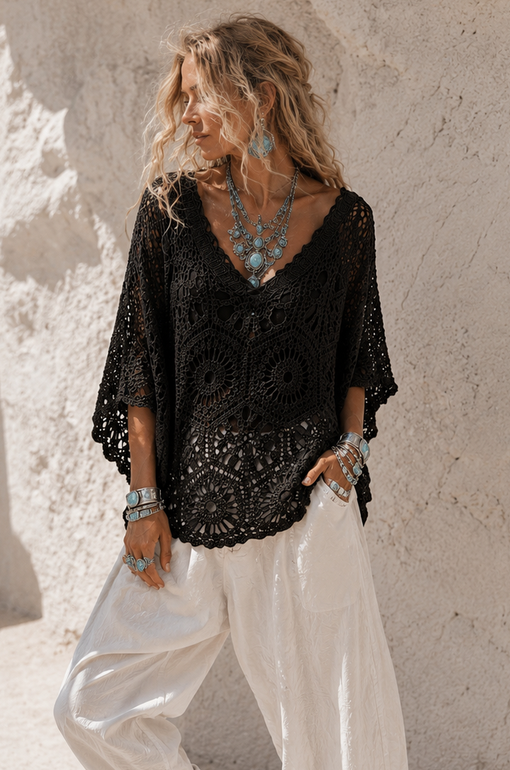 Zephyra Crochet Top Black