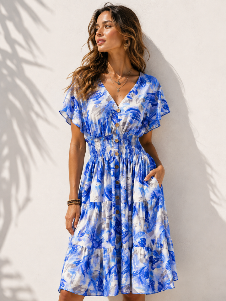 Novella Abstract Midi Dress Blue
