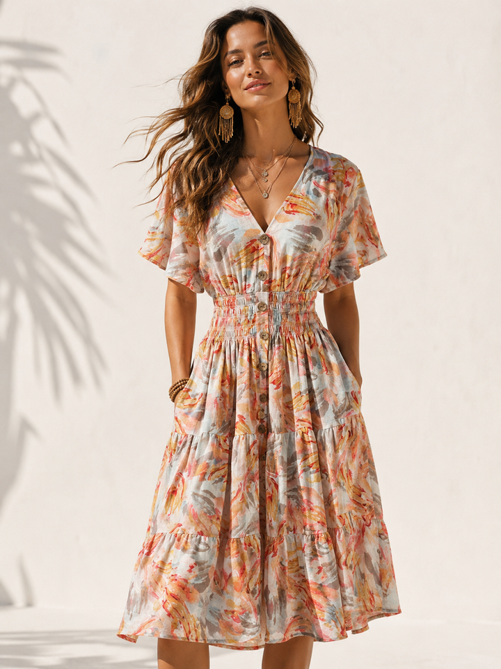 Novella Abstract Midi Dress Peach