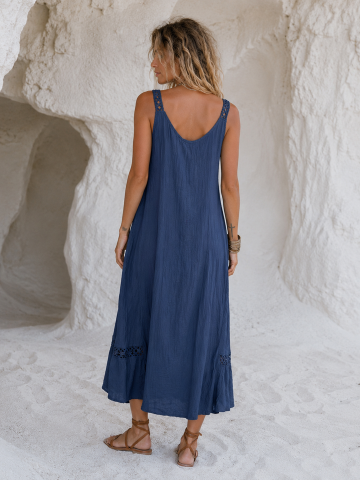 Christa Floral Crochet Trim Dress Navy