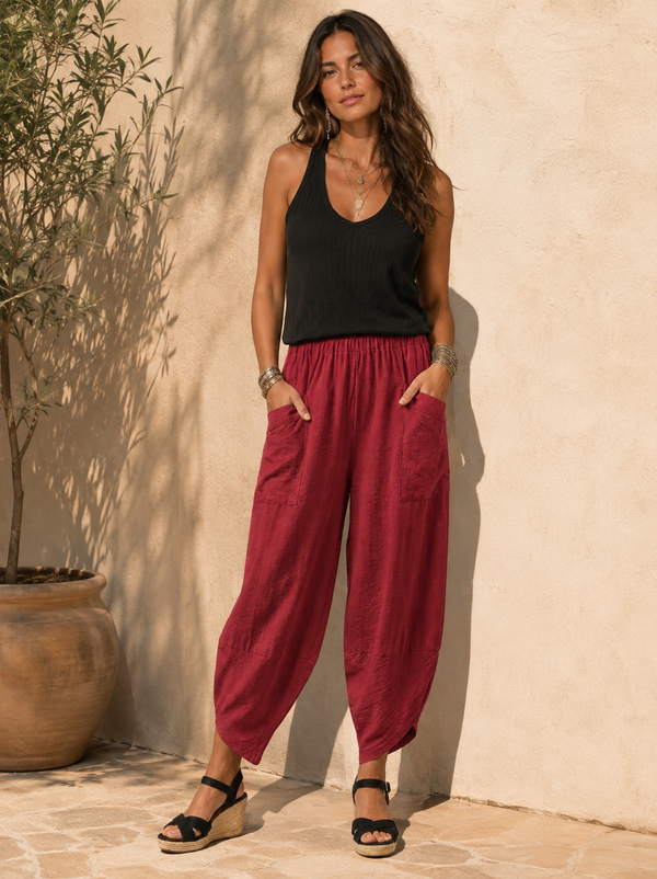 Tahlia Barrel Leg Trousers Burgundy