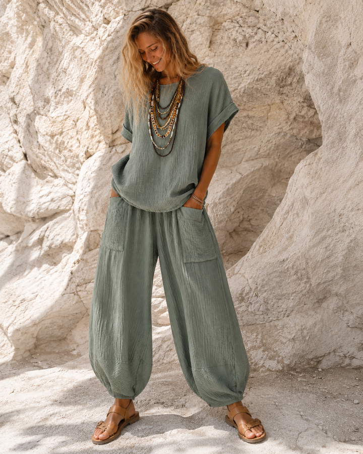 Havana Crinkle Trouser Co Ord Khaki