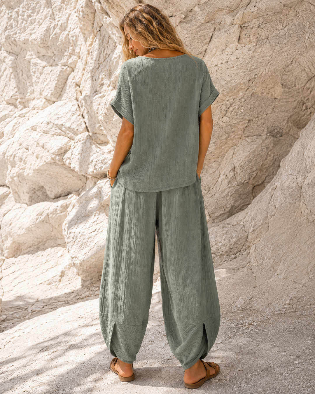 Havana Crinkle Trouser Co Ord Khaki