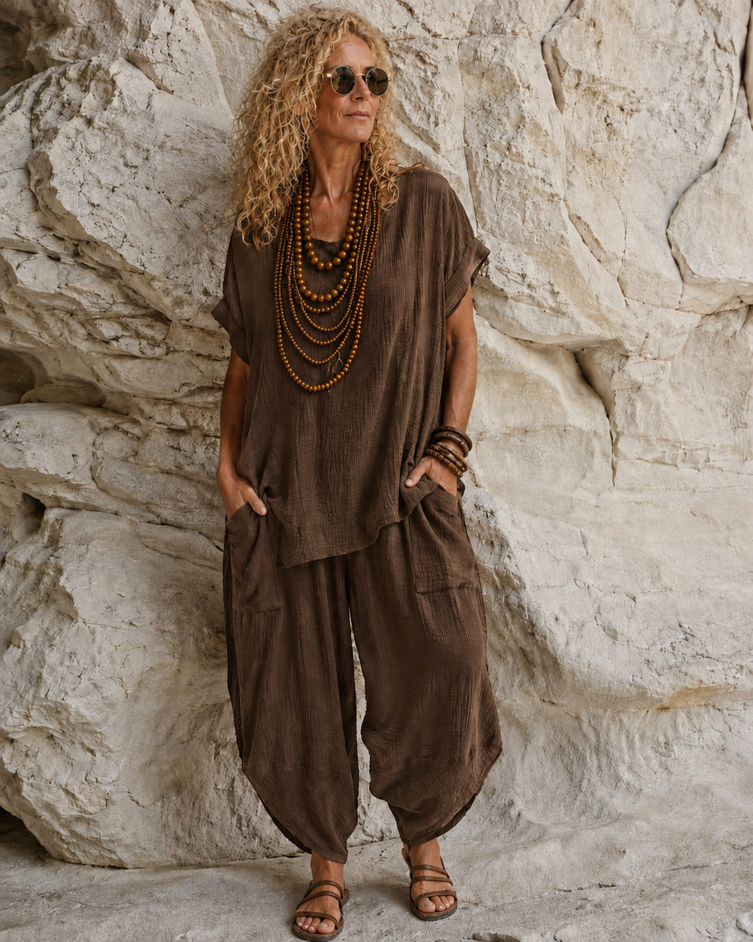 Havana Crinkle Trouser Co Ord Chocolate