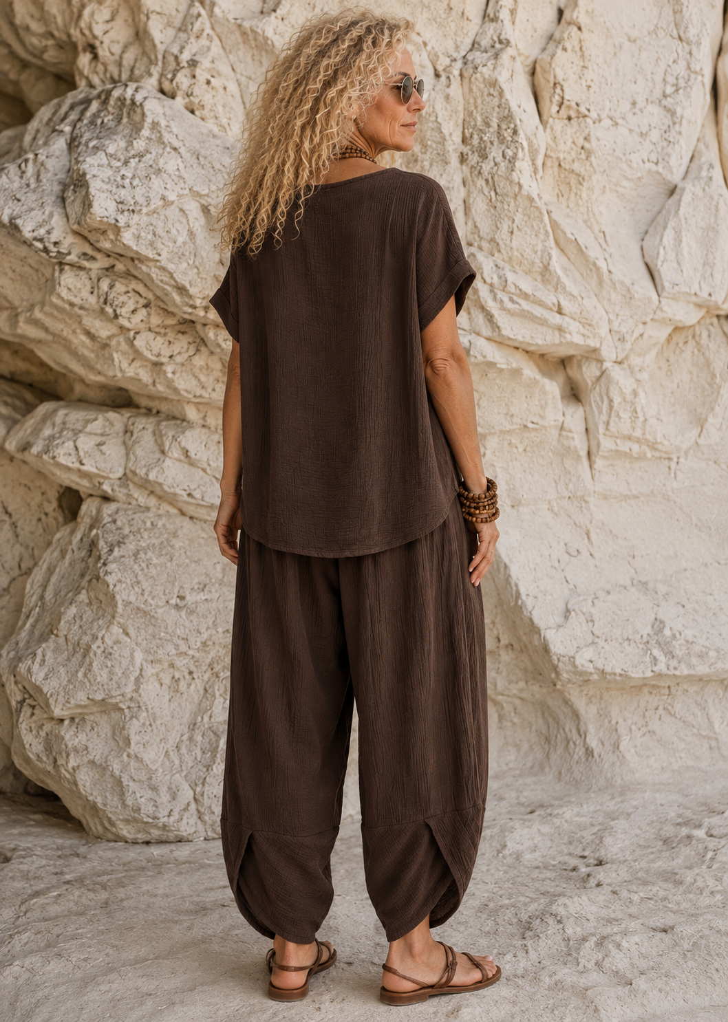 Havana Crinkle Trouser Co Ord Chocolate