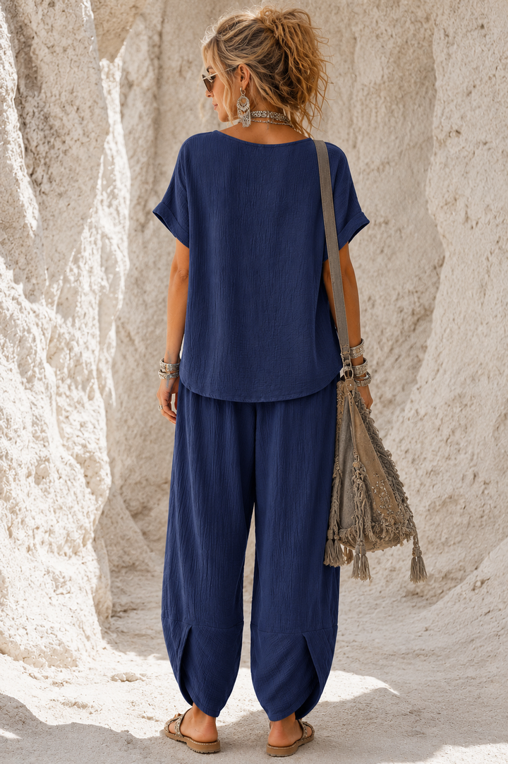 Havana Crinkle Trouser Co Ord Navy