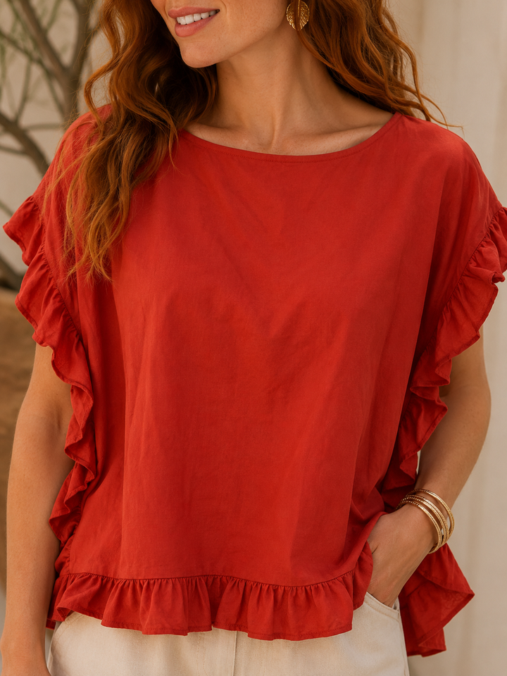 Falena Frill Top Terracotta