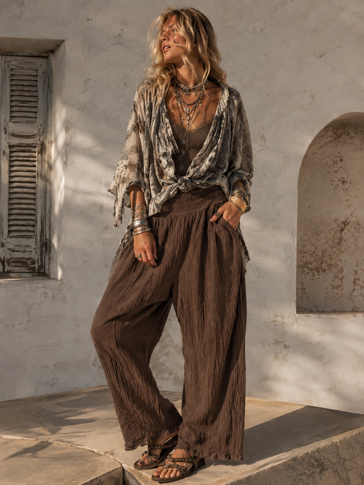 Alanna Crinkle Trousers Chocolate