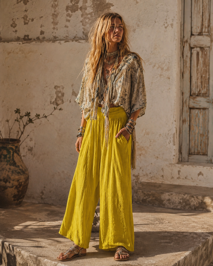 Alanna Crinkle Trousers Ochre