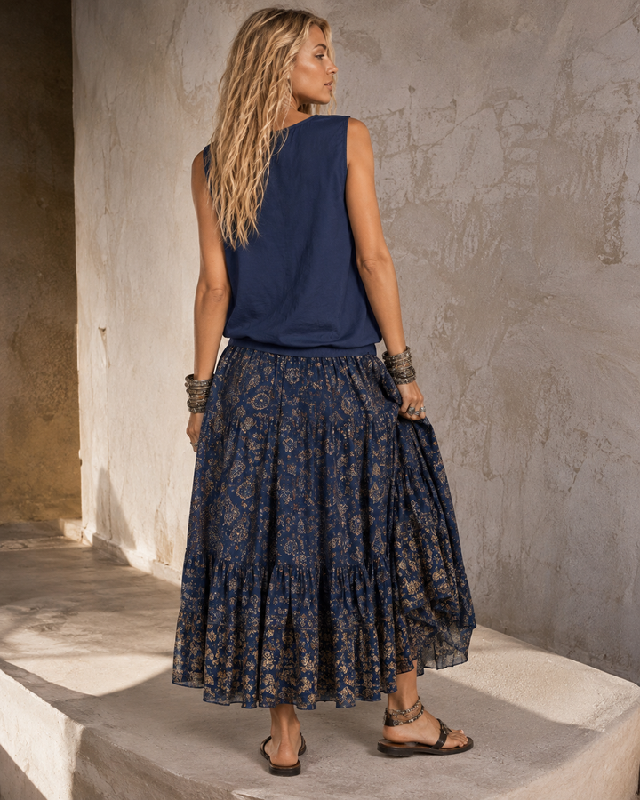 Adela Broderie Paisley Top Navy