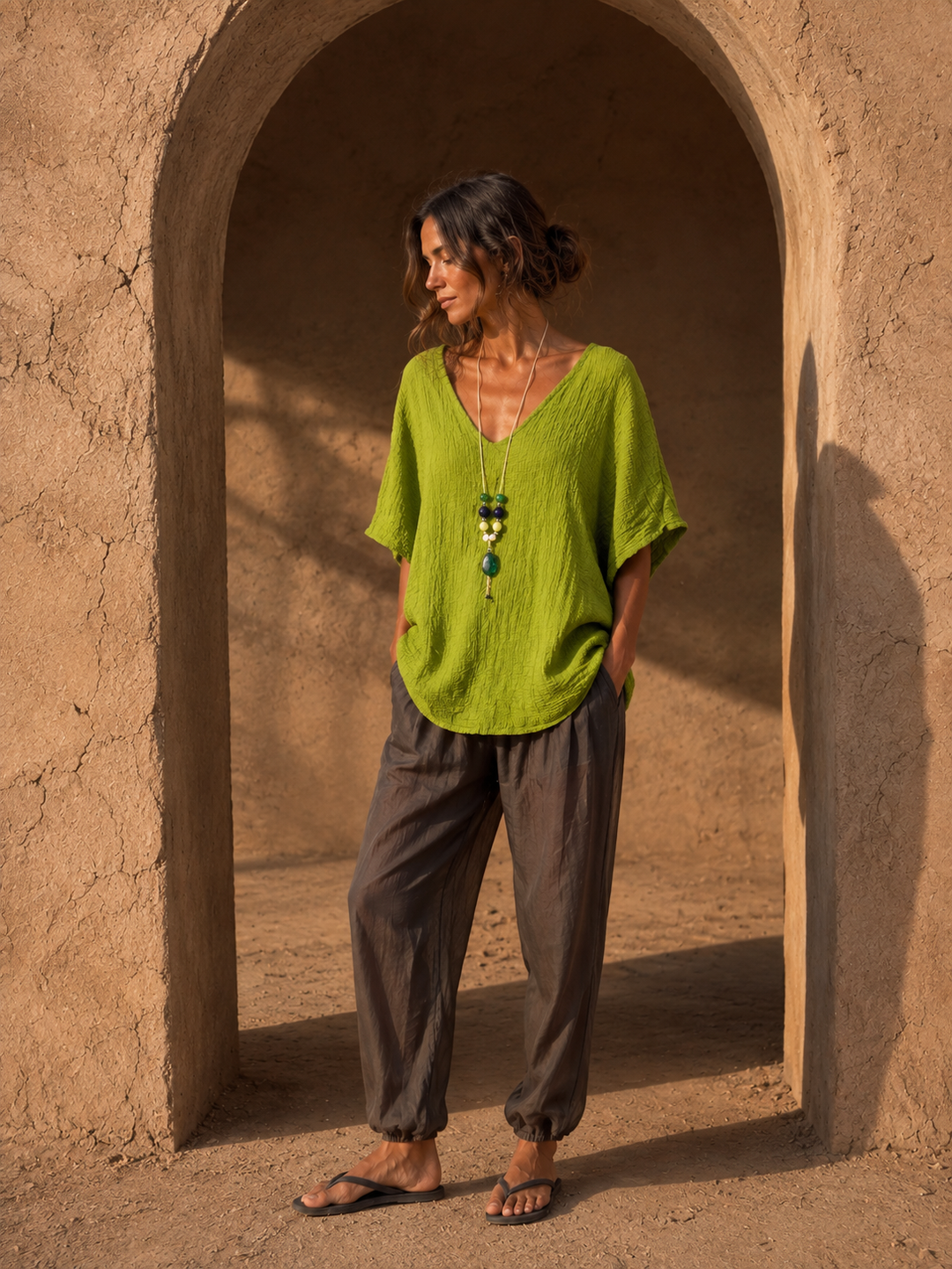 Alanna Crinkle Necklace Top Lime