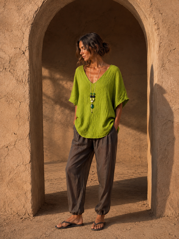 Alanna Crinkle Necklace Top Lime