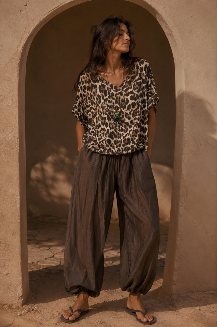 Alanna Crinkle Necklace Top Leopard