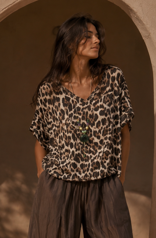 Alanna Crinkle Necklace Top Leopard