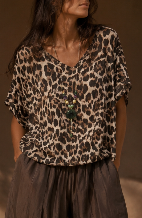 Alanna Crinkle Necklace Top Leopard